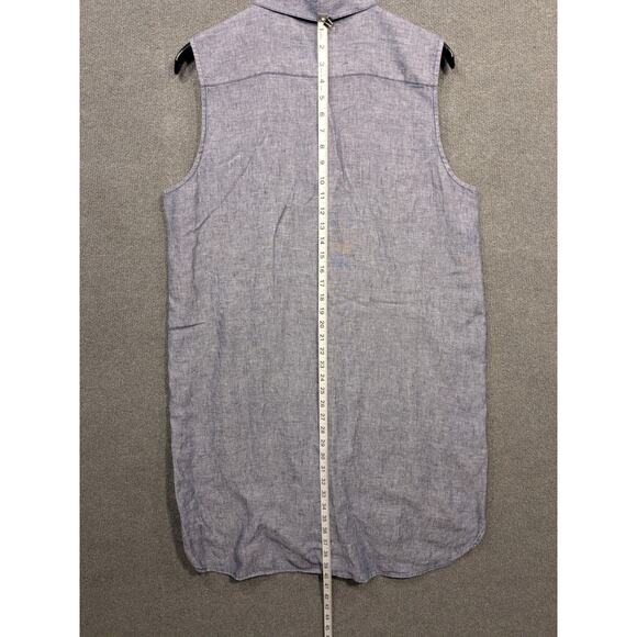 Pure Navy Dress XL 100% Linen Pockets Lagenlook Casual Beachy Shirtdress Button - Picture 10 of 13